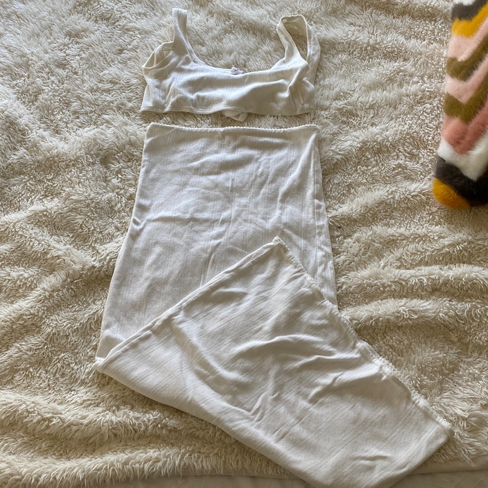 white maxi skirt set